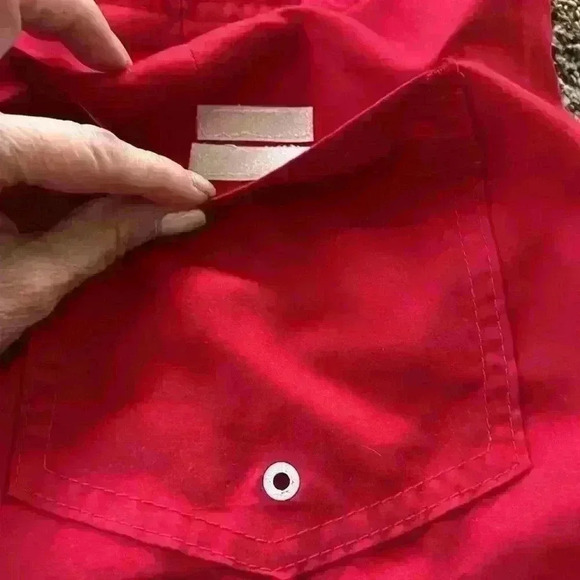 Hollister Tie-Waist Red Swim Trunks with Velcro back pocket. Men's size 32 - Picture 4 of 12